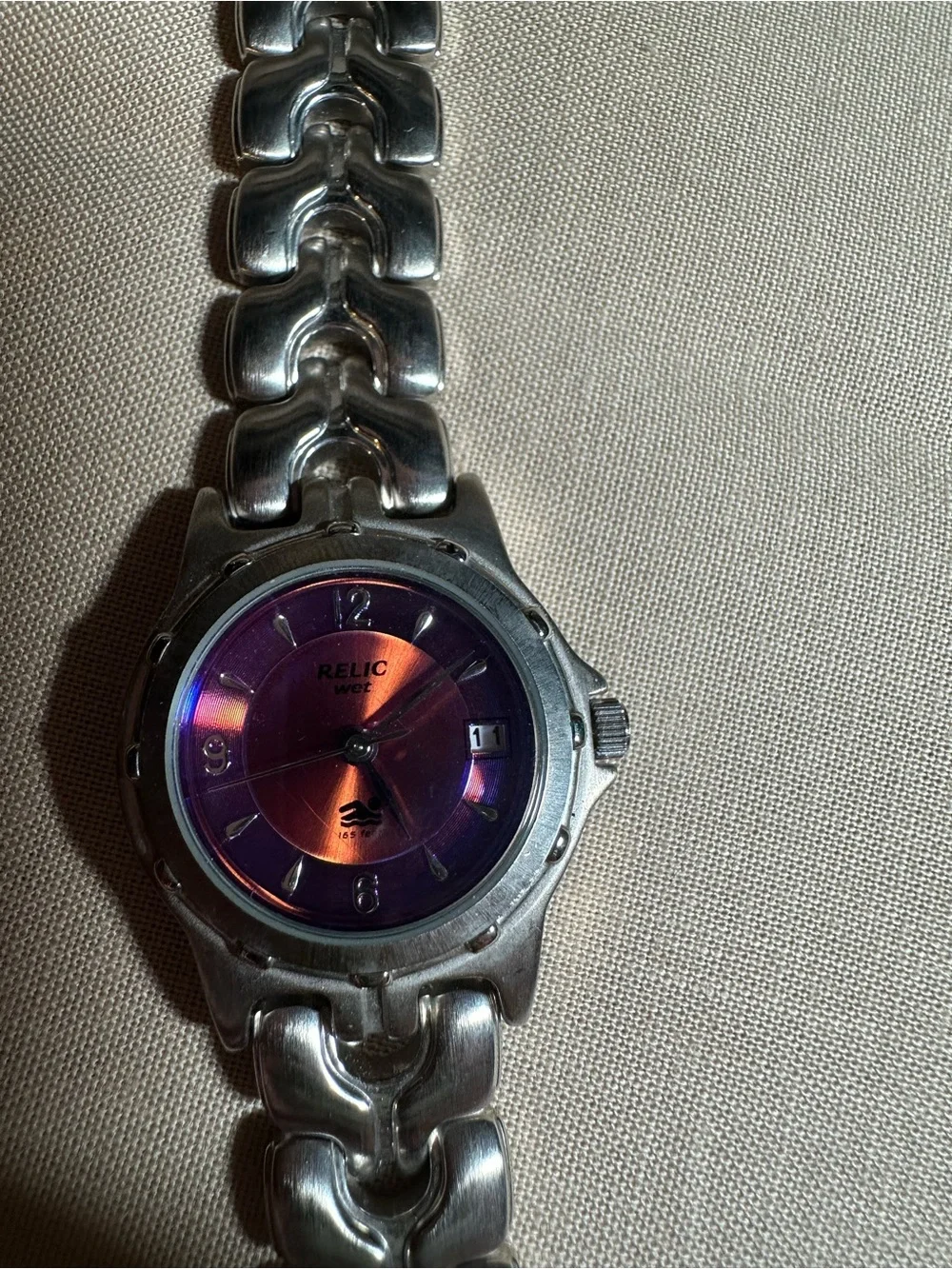 Relic Women's Silver Link Watch with Purple Dial